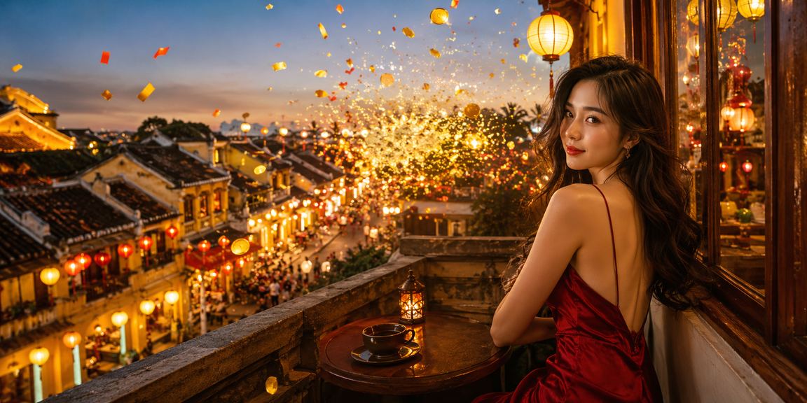 Người chơi thưởng thức cá cược casino kết hợp cà phê trong không gian lãng mạn tại Hội An
