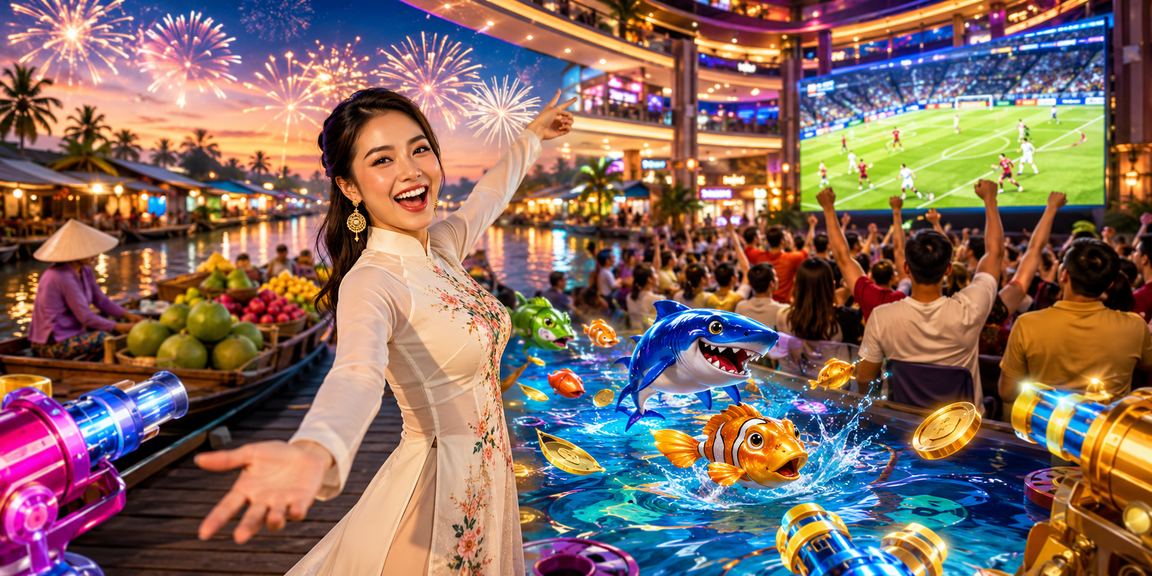 Người chơi tham gia game bắn cá tại lễ hội vùng Mekong
